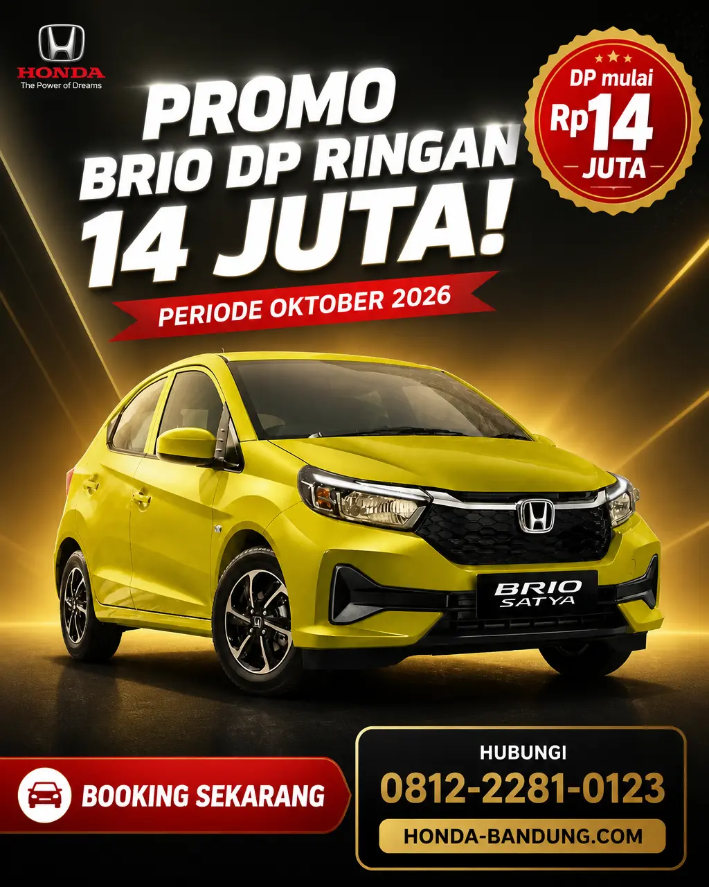 Promo Honda Brio DP Ringan Cuma 14 Juta di Bandung Tahun 2026!